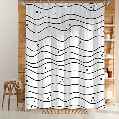 Yaxi црно -бела завеса за туширање ткаенина за туширање за туширање за бања модерна црна шарена завеса за туширање 72х72 инчи