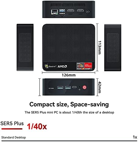 Beelink SER5 Mini PC W11 Pro, AMD Ryzen 7 5800H, 32GB DDR4 500GB NVME SSD Графика 8 основни 2000 MHz WiFi 6/BT5. 2/HDMI+Тип-C