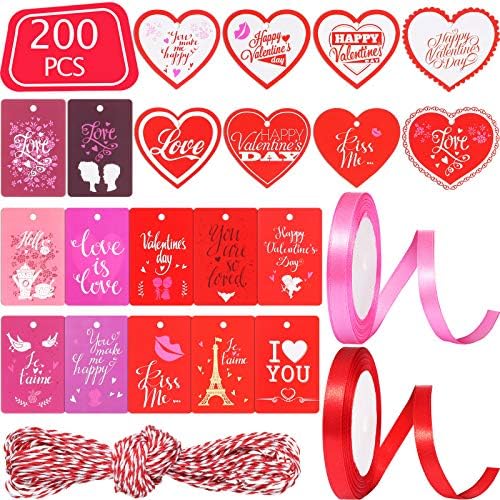 200 Парчиња 20 Стилови Ознака За Денот На Вљубените Со Дупка Во Розова И Црвена Боја Исечоци За Срце Ознаки За Фаворизирање Висат