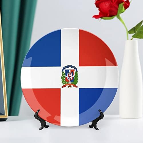 Знаме На Доминика Декоративна Плоча Тркалезна Керамичка Плоча Коска Кина Плоча Со Штанд За Прикажување За Декор За Свадба За Забави