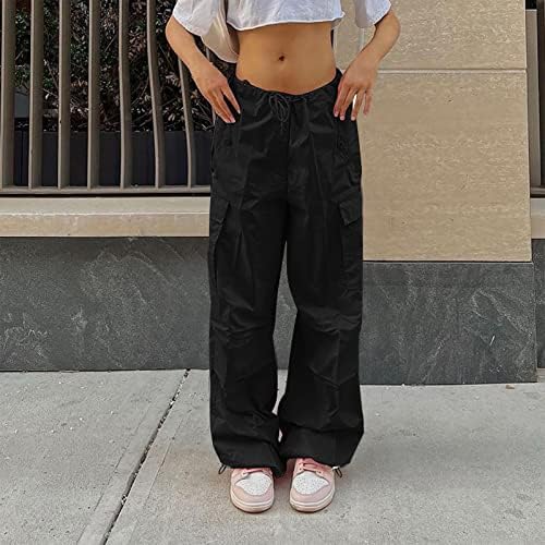 Карго панталони за жени 2023 лето високо половината влечење еластични џебови широки нозе улични панталони цврсти обични панталони