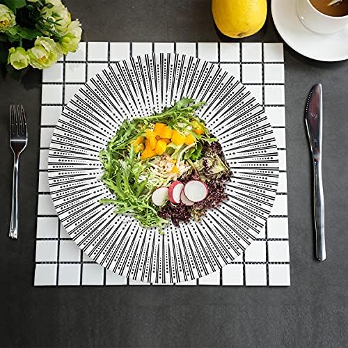 Marstrace 10 инчи бели плочи за вечера сет од 4, креативни порцелански керамички десерти плоча повеќе ленти модели за сервирање на