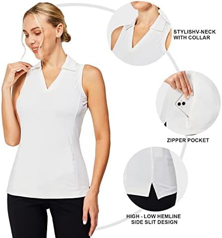 Кошули без ракави без ракави на Casei Womens со џеб Брзи суви маици UPF 50+ Облека за голф Атлетски резервоар за работа врвови кошули