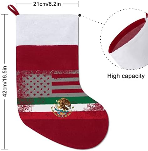САД Мексико пукнатина знаме Божиќни чорапи порибување на Божиќни дрво санта украси што висат украси за одмори од камин 16,5 “