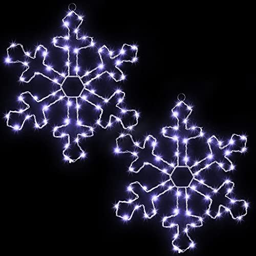 Божиќни прозорец силуета светла, 70 LED диоди Кул бели снегулки светла, гигантски снегулки осветлени украси со далечински тајмер USB напојување