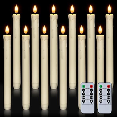 Домашна 12 Парчиња Пластични Свеќи Без Пламен Со Затемнувач На Далечински Тајмер, Свеќници Предводени Од Слонова Коска Со Треперење На Пламен,