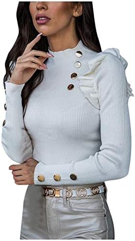 Копчиња за џемпери за пулвер за жени плетете долги ракави врвови обични модни модни цврсти бои околу вратот тенка блуза
