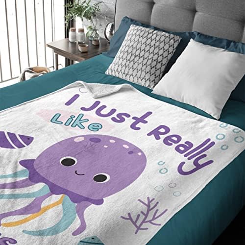 Октопод ќебе, јас навистина ми се допаѓа октоподот ОК мека лесна фрлање топли пријатни кадифни ќебиња за кауч кревет софа практичен
