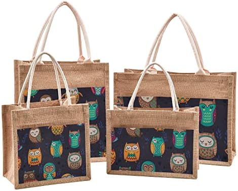 Sinestour Indian Owl Jute Tote Tote торбички за подароци со рачка торба со тота со џеб со џебни торбички за намирници