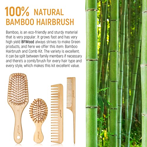 Bfwood Bamboo Chrush Chrush и Combs Set, еколошки четки за дрвени коса поставени за сите типови коса