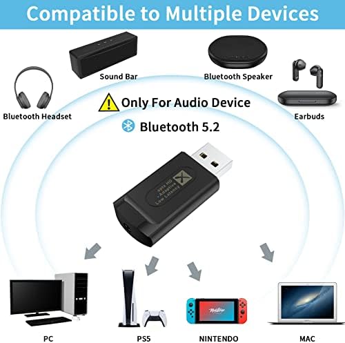 EPPFUN USB Bluetooth 5.2 Трансмитер за ТВ/компјутер/Mac/PS4, Адаптер за аудио Донгл со двојна врска со 3,5 мм AUX, Qualcomm aptx-приложен HD HD