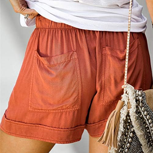 LCEPCY плус големина цврста боја летни шорцеви на плажа за жени еластични џебови за влечење на половината, лесни шорцеви лесни кратки