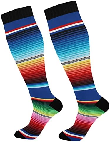 Нандер Мексикански серијани ќебе ленти за компресија чорапи жени мажи мажите колено високи чорапи за спорт, трчање, патување 1pair