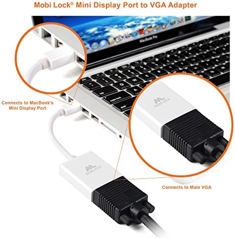 Mobi Lock Mini DisplayPort до VGA адаптер | Компатибилен со екранот на огледалата на компјутерите на вашиот монитор и проектор | 20