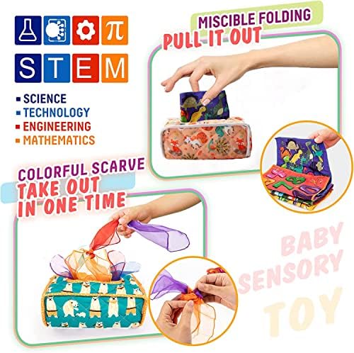 Играчка за кутии за бебиња за бебиња од 6 до 12 месеци, играчки во Монтесори Магично ткиво кутија, сензорни играчки за мали деца