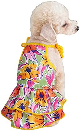 Qwinee Флорална печатена миленичиња фустан со мачки кучиња само-вратоврски фустан симпатична кутре забава за одмор за мали кучиња