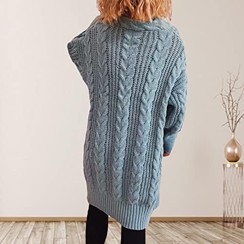 Женски џемпер за картони кардиган со долг ракав отворен преден преголем кабел плетени џемпери палто шуле од лабава вклопена кимоно