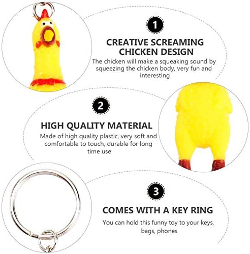 Nuobesty Screaming Chicken Keychain, 3 парчиња мини стискање врескање пилешки клучеви гума пилешко приврзок играчка за чанта за чанти