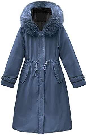 Топла јакна дами памучна палто памучна палто за надминување на палто со долги ракави со ветерници со качулка, реверзибилно