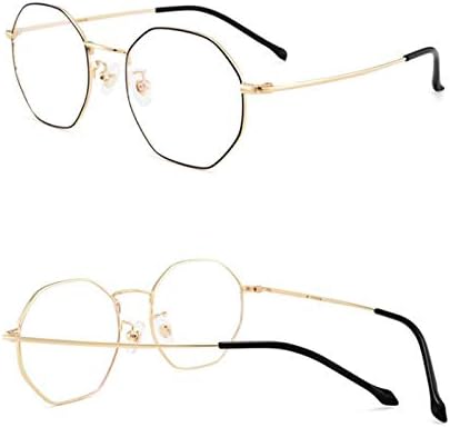 2-Пакет Компјутер Сино Светло Блокирање Очила За Читање Очила, Полигонални Метални Рамки Очила Во Злато, Сребро