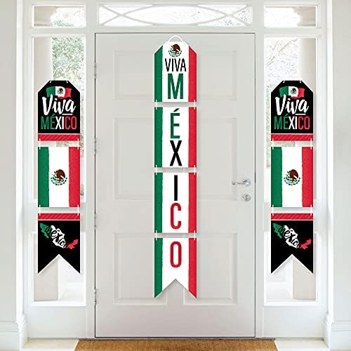 Голема Точка На Среќата Вива Мексико - Виси Вертикални Банери За Врата Од Хартија-Мексикански Комплет За Декорација На Ѕидови На Денот
