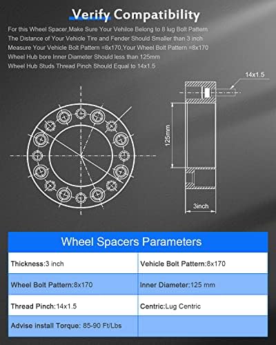 ECCPP 4x 3 инчен 8 Навртки Тркало Адаптери Растојанија 8x170mm до 8x170mm центар создаден 125mm одговара За F350 F250 Супер Должност Тркало
