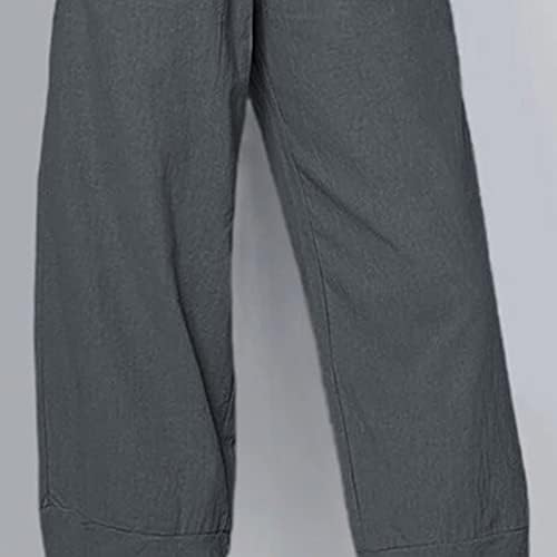 Maiyifu-GJ женски памучен постелнина лабава панталони летни обични баги салон панталони еластични половини со широки панталони со ширина