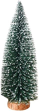 Амосфун Божиќни Украси Мини Матирана Маса Божиќно Борово Дрво Со Дрвена Основа Божиќни Украси За Украсување На Домот-15см