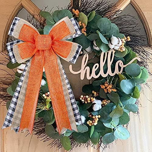 Есенски лак на венец Денот на благодарноста портокалова бурлап црна бела биволска карирана лак за празник DIY занаети од влезна врата