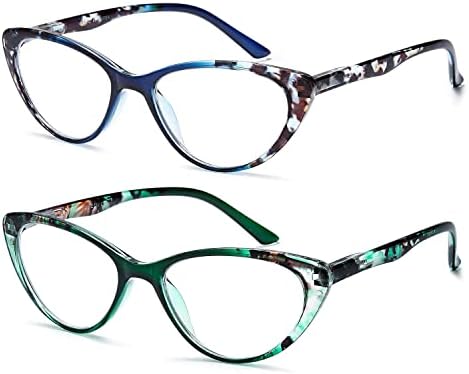 Очила за читање на очи за очи за очи за жени, 2 пакувања за блокирање на сина светлина за дами пролетни шарки модна шема +2.0 зголемување