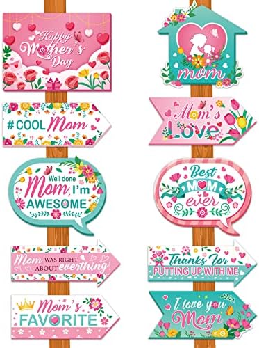 HOWAF 20 парчиња Среќни знаци на забава на мајката, шарени цветни цветни мајки за насока на мајката, насочен знак за фотографии,