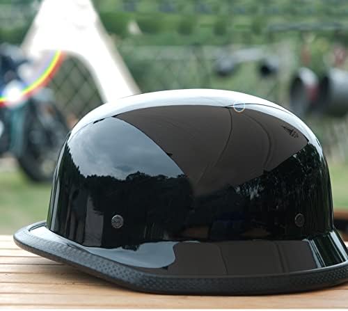 Ridervibe Германски новите череп капа, основна сјајна црна завршница германска новите капа со прилагодлива лента за брадата