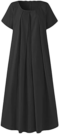 HCJKDU плус фустани со големина за жени 2023 u врат Краток ракав цврста боја макси фустан случајно лабава лето елегантен долг долг