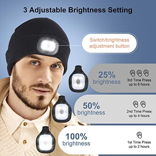 LED Beanie со светлина, унисекс на полнење на предниот дел на предните капаци, топла плетена капа за зимска безбедност, светло