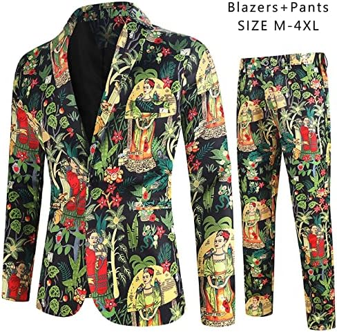 Sinzelimin Men Floral Blazer and Suit Pants 2 пар