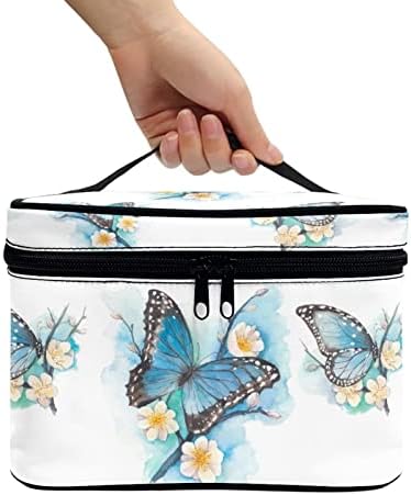 Biyejit Сина Пеперутка Шминка Торба Организатор Со Рачка И Патент Затворање Патување Козметичка Торба За Жени Девојки Преносни Патување