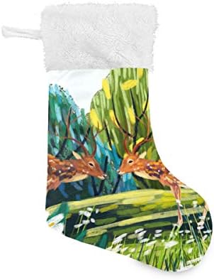 Пимилагу Два елен во шумите Божиќни чорапи 1 пакет 17,7 , виси чорапи за Божиќна декорација