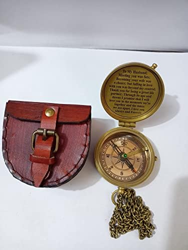 Месинг компас на мојот сопруг гроздобер врежан пешачење компас со кожен случај Наутички компас антички стил Компас одличен подарок за патнички