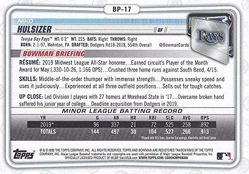 2020 Бауман Перспективи Бп-17 Нико Хулзизер Тампа Беј Рејс Млб Бејзбол Картичка НМ-МТ