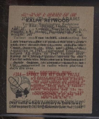 94 Џон Адамс РК - 1948 Бауман Фудбалски Картички Оценети Автентични-Хокеј Играч Сетови
