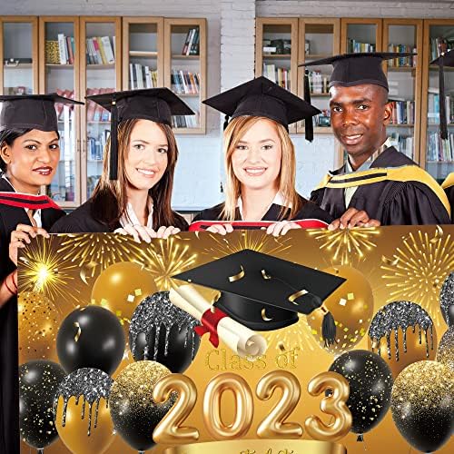 Hilioens 8 × 6ft класа од 2023 година за дипломирање Голден балон честитки за дипломиран честитки за позадина колеџ диплома капа за