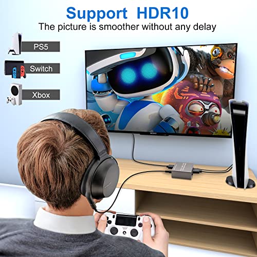 4K 60Hz HDMI Audio Extractor Splitter Converter, HDMI до HDMI +Optical +3,5mm AUX Audio Adio Audio поддржува HDMI 2.0,18GPBS опсег на опсег,