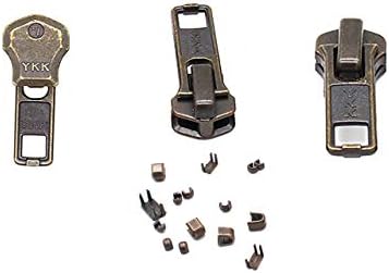 Комплет за поправка на патент - 7 ykk Антички месинг лизгачи на автоматско заклучување - 3 лизгачи по пакет со вклучени врвни и долни