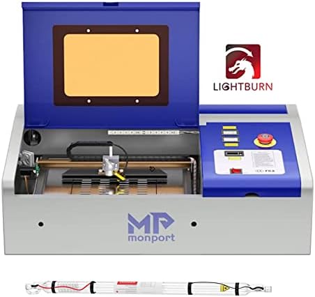 Monport 40W Laser Graver 40W Lightburn CO2 Laser Graver со 40W CO2 ласерска цевка за ласерски гравура со насоки за црвена точка, 3 LED мониторски