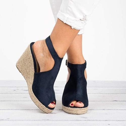 Сандали за клинови за жени, летни обични сандали со сандали со високи потпетици на плажа Еспадрил платформа платформа за катрани на