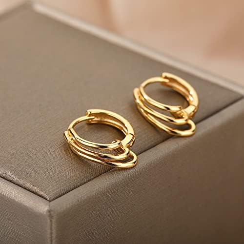 Ојалма три-слој криви геометриски обетки за жени девојки мода злато лизгање во боја обетки Минималистички накит-сребро позлатена-30673