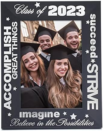 Мимоза моменти црна рамка за дипломирање, сребрена класа од 2023 година, инспиративни цитати за 7x5 фотографија
