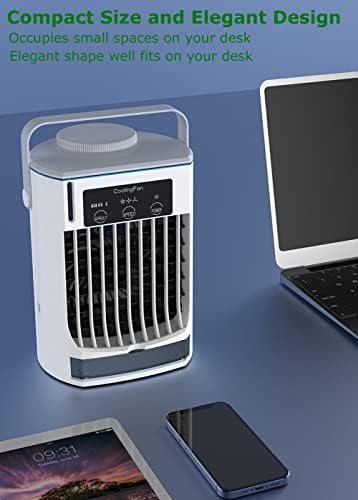 Thecosky Portable AC вентилатор, USB личен мини климатик вентилатор со 3-брзински, испарувачки биро ладилник за воздух со екран на допир,