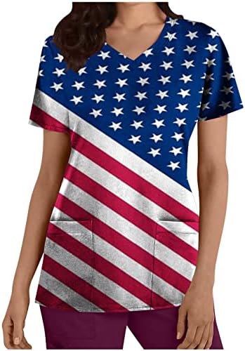 Денот на женската независност на врвовите, облеката на американско знаме, униформа маица со кратки ракави со кратки ракави со џебови