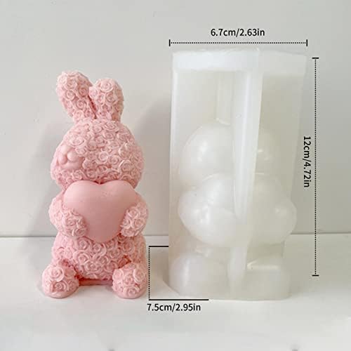 Силиконски калапи, 3Д розови зајаци во форма на свеќа во форма на свеќа, калап за занаетчиски смола за правење сапун од сапун од глинеста